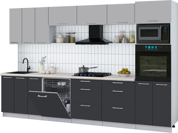 Изображение товара Кухонный гарнитур Interline Мила Gloss 3.3-ПМ1-2 (пепел/грей/травертин серый)
