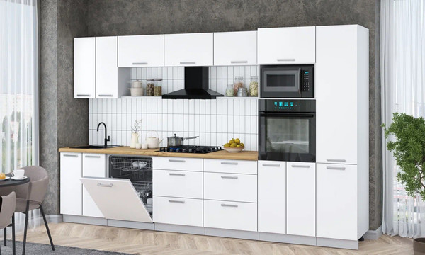 Изображение товара Кухонный гарнитур Интерлиния Мила Gloss 3.4-ПМ1 (белый/белый/дуб бунратти)