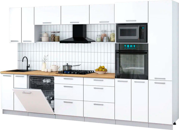 Изображение товара Кухонный гарнитур Интерлиния Мила Gloss 3.4-ПМ1 (белый/белый/дуб бунратти)