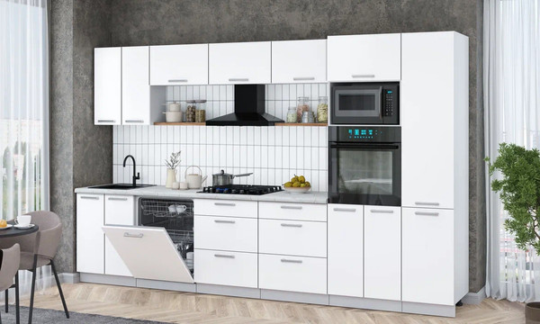 Изображение товара Кухонный гарнитур Интерлиния Мила Gloss 3.4-ПМ1 (белый/белый/серый каспий)