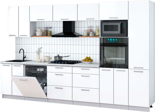 Изображение товара Кухонный гарнитур Интерлиния Мила Gloss 3.4-ПМ1 (белый/белый/серый каспий)