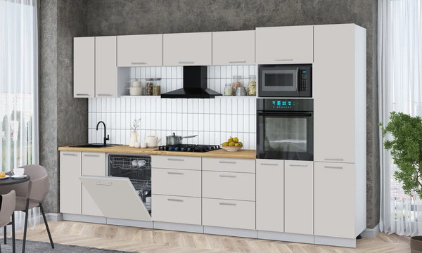 Изображение товара Кухонный гарнитур Интерлиния Мила Gloss 3.4-ПМ1 (кашемир/кашемир/дуб бунратти)