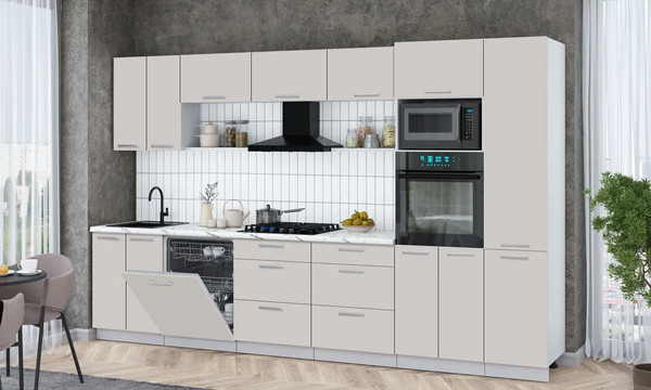 Изображение товара Кухонный гарнитур Интерлиния Мила Gloss 3.4-ПМ1 (кашемир/кашемир/белый гранит)