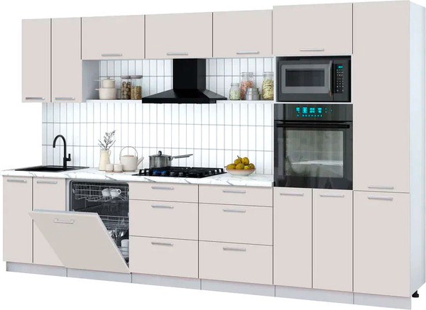 Изображение товара Кухонный гарнитур Интерлиния Мила Gloss 3.4-ПМ1 (кашемир/кашемир/белый гранит)