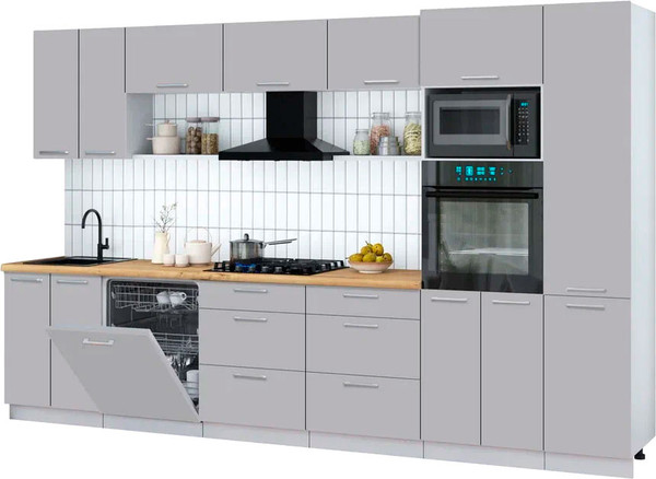Изображение товара Кухонный гарнитур Интерлиния Мила Gloss 3.4-ПМ1 (грей/грей/дуб бунратти)