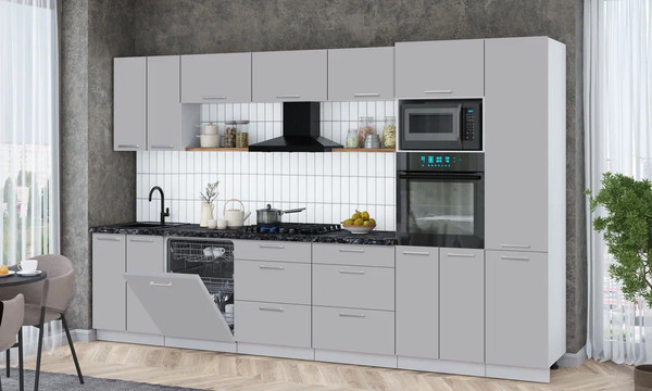 Изображение товара Кухонный гарнитур Интерлиния Мила Gloss 3.4-ПМ1 (грей/грей/кастилло темный)