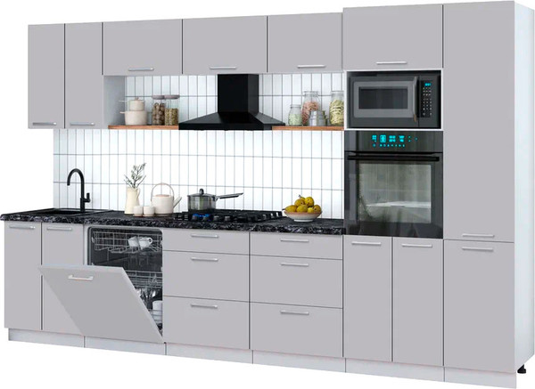 Изображение товара Кухонный гарнитур Интерлиния Мила Gloss 3.4-ПМ1 (грей/грей/кастилло темный)