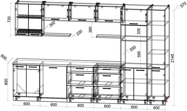 Изображение товара Кухонный гарнитур Интерлиния Мила Gloss 3.4-ПМ1 (белый глянец/белый глянец/кастилло темный)