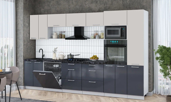 Изображение товара Кухонный гарнитур Интерлиния Мила Gloss 3.4-ПМ1 (асфальт глянец/кашемир/кастилло темный)