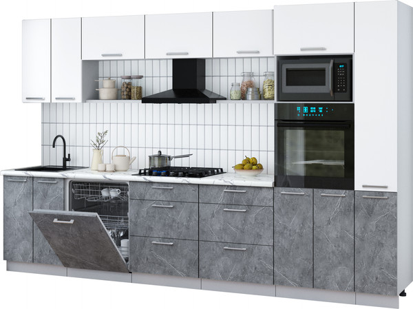 Изображение товара Кухонный гарнитур Интерлиния Мила Gloss 3.3-ПМ1 (керамика/белый/белый гранит)