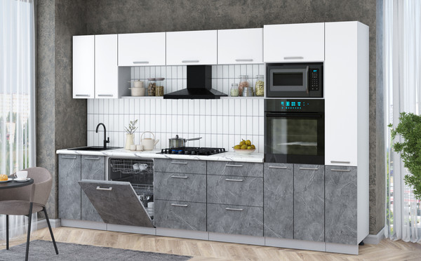 Изображение товара Кухонный гарнитур Интерлиния Мила Gloss 3.3-ПМ1 (керамика/белый/белый гранит)