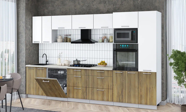 Изображение товара Кухонный гарнитур Интерлиния Мила Gloss 3.4-ПМ1 (дуб вотан/белый/опал светлый)