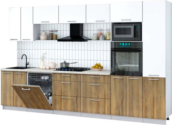 Изображение товара Кухонный гарнитур Интерлиния Мила Gloss 3.4-ПМ1 (дуб вотан/белый/опал светлый)