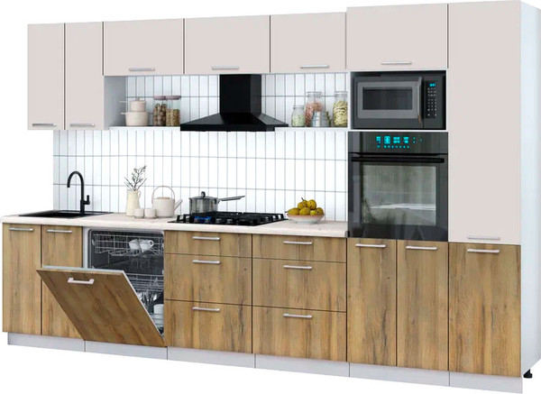 Изображение товара Кухонный гарнитур Интерлиния Мила Gloss 3.4-ПМ1 (дуб вотан/кашемир/бискайская сосна)