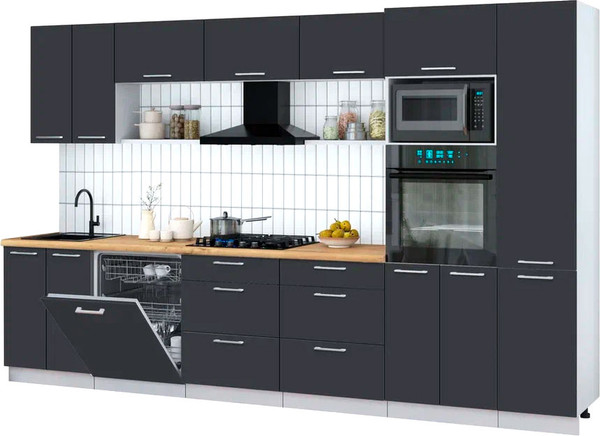 Изображение товара Кухонный гарнитур Интерлиния Мила Gloss 3.4-ПМ1 (пепел/пепел/дуб бунратти)