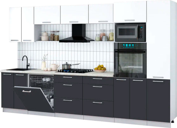 Изображение товара Кухонный гарнитур Интерлиния Мила Gloss 3.4-ПМ1 (пепел/белый/опал светлый)