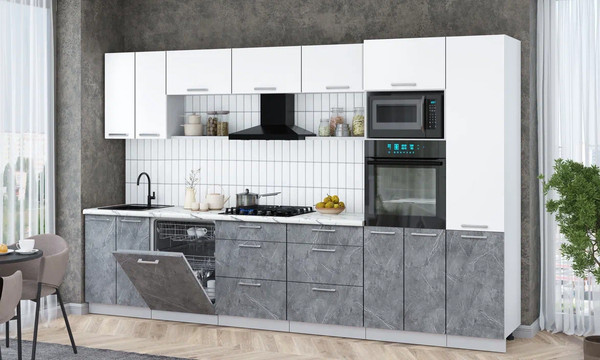 Изображение товара Кухонный гарнитур Интерлиния Мила Gloss 3.4-ПМ1 (керамика/белый/белый гранит)