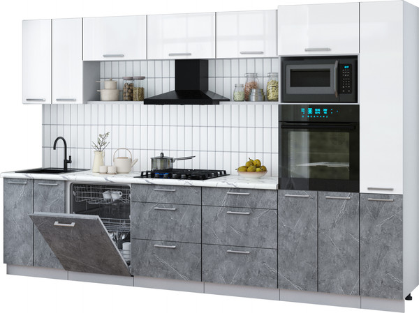 Изображение товара Кухонный гарнитур Интерлиния Мила Gloss 3.3-ПМ1 (керамика/белый глянец/белый гранит)