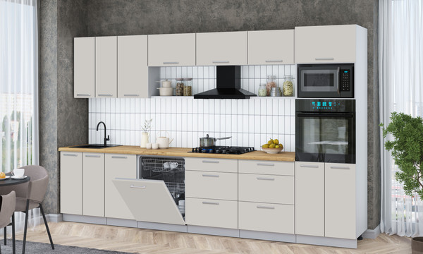 Изображение товара Кухонный гарнитур Интерлиния Мила Gloss 3.4-ПМ1-2 (кашемир/кашемир/дуб бунратти)