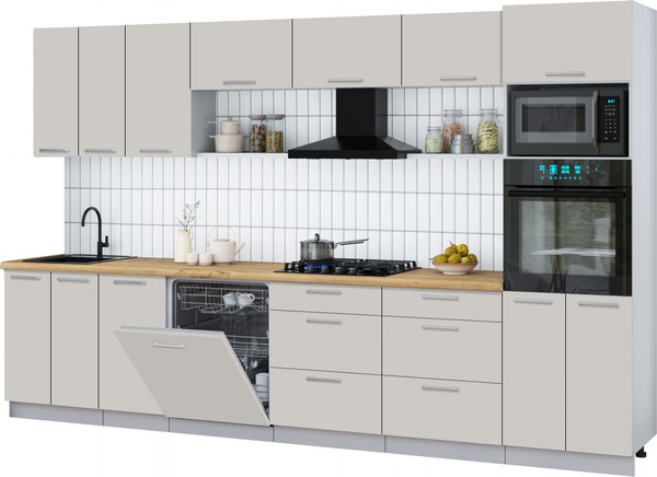 Изображение товара Кухонный гарнитур Интерлиния Мила Gloss 3.4-ПМ1-2 (кашемир/кашемир/дуб бунратти)