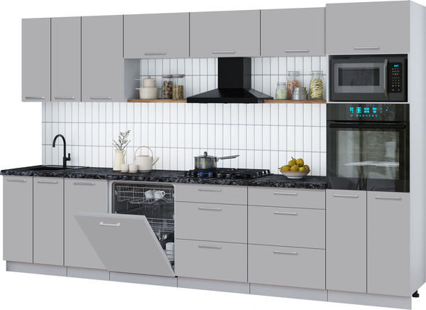Изображение товара Кухонный гарнитур Интерлиния Мила Gloss 3.4-ПМ1-2 (грей/грей/кастилло темный)