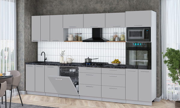 Изображение товара Кухонный гарнитур Интерлиния Мила Gloss 3.4-ПМ1-2 (грей/грей/кастилло темный)