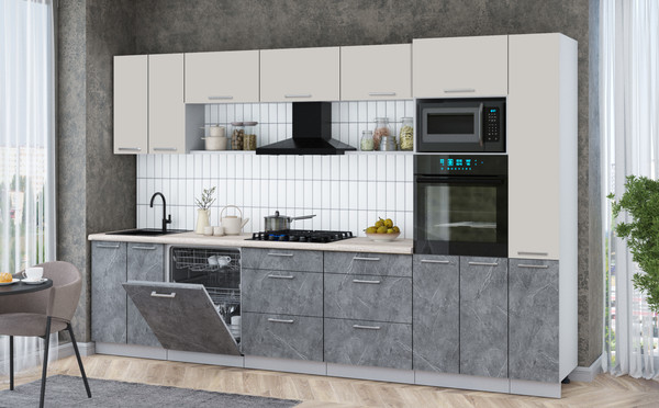 Изображение товара Кухонный гарнитур Интерлиния Мила Gloss 3.3-ПМ1 (керамика/кашемир/травертин серый)