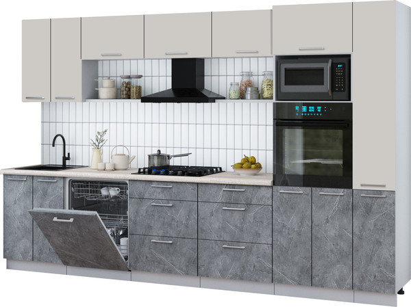 Изображение товара Кухонный гарнитур Интерлиния Мила Gloss 3.3-ПМ1 (керамика/кашемир/травертин серый)