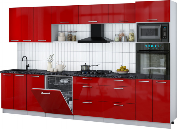 Изображение товара Кухонный гарнитур Интерлиния Мила Gloss 3.4-ПМ1-2 (красный глянец/красный глянец/кастилло темный)