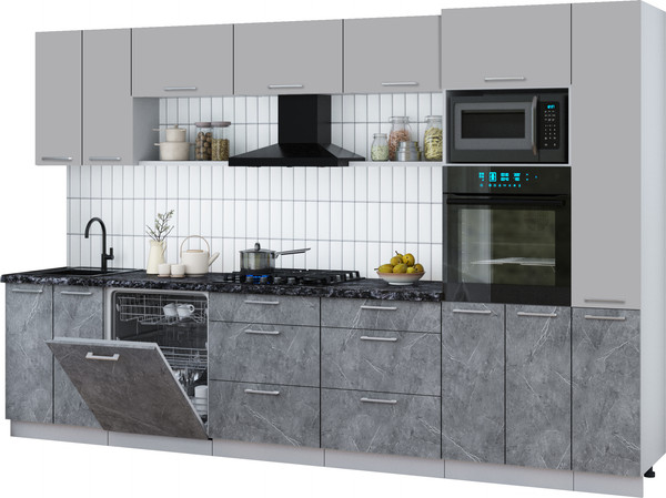 Изображение товара Кухонный гарнитур Интерлиния Мила Gloss 3.3-ПМ1 (керамика/грей/кастилло темный)