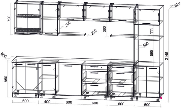 Изображение товара Кухонный гарнитур Интерлиния Мила Gloss 3.4-ПМ1-2 (шоколад глянец/белый/дуб бунратти)
