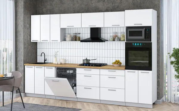 Изображение товара Кухонный гарнитур Interline Мила Gloss 3.3-ПМ1-2 (белый/белый/дуб бунратти)