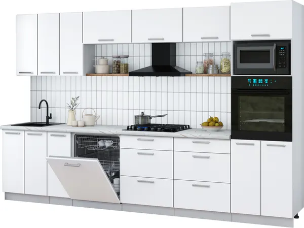 Изображение товара Кухонный гарнитур Interline Мила Gloss 3.3-ПМ1-2 (белый/белый/серый каспий)