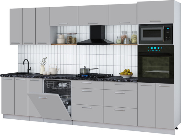 Изображение товара Кухонный гарнитур Interline Мила Gloss 3.3-ПМ1-2 (грей/грей/кастилло темный)