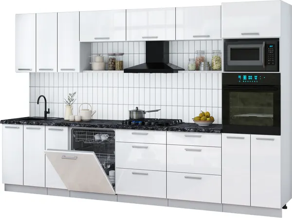Изображение товара Кухонный гарнитур Interline Мила Gloss 3.3-ПМ1-2 (белый глянец/белый глянец/кастилло темный)