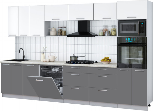 Изображение товара Кухонный гарнитур Интерлиния Мила Gloss 3.4-ПМ1-2 (серый/белый/опал светлый)