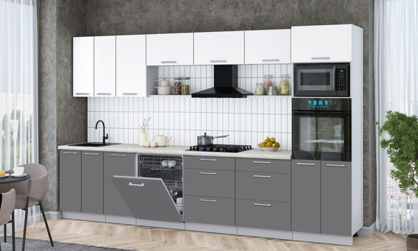 Изображение товара Кухонный гарнитур Интерлиния Мила Gloss 3.4-ПМ1-2 (серый/белый/опал светлый)