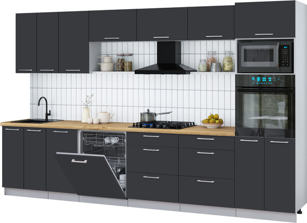 Изображение товара Кухонный гарнитур Интерлиния Мила Gloss 3.4-ПМ1-2 (пепел/пепел/дуб бунратти)