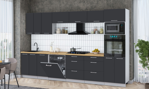 Изображение товара Кухонный гарнитур Интерлиния Мила Gloss 3.4-ПМ1-2 (пепел/пепел/дуб бунратти)