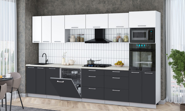 Изображение товара Кухонный гарнитур Интерлиния Мила Gloss 3.4-ПМ1-2 (пепел/белый/опал светлый)