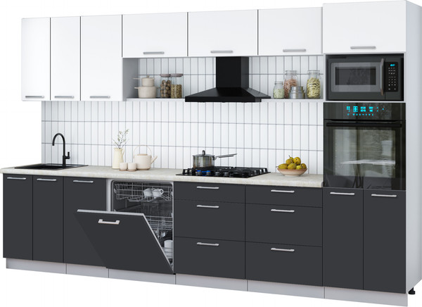 Изображение товара Кухонный гарнитур Интерлиния Мила Gloss 3.4-ПМ1-2 (пепел/белый/опал светлый)