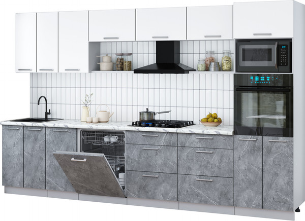 Изображение товара Кухонный гарнитур Интерлиния Мила Gloss 3.4-ПМ1-2 (керамика/белый/белый гранит)