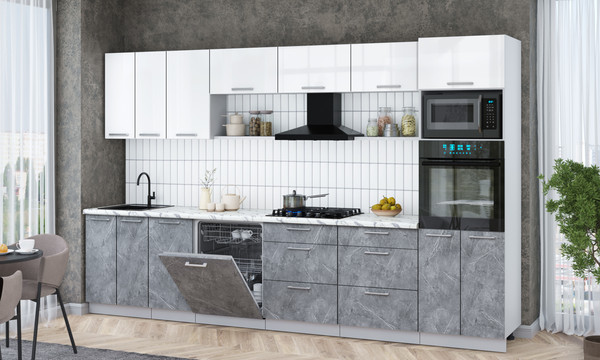 Изображение товара Кухонный гарнитур Интерлиния Мила Gloss 3.4-ПМ1-2 (керамика/белый глянец/белый гранит)