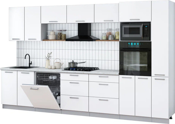 Изображение товара Кухонный гарнитур Интерлиния Мила Gloss 3.5-ПМ1 (белый/белый/серый каспий)