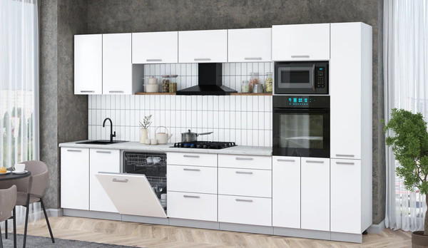 Изображение товара Кухонный гарнитур Интерлиния Мила Gloss 3.5-ПМ1 (белый/белый/серый каспий)