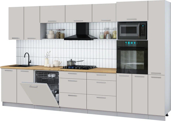 Изображение товара Кухонный гарнитур Интерлиния Мила Gloss 3.5-ПМ1 (кашемир/кашемир/дуб бунратти)