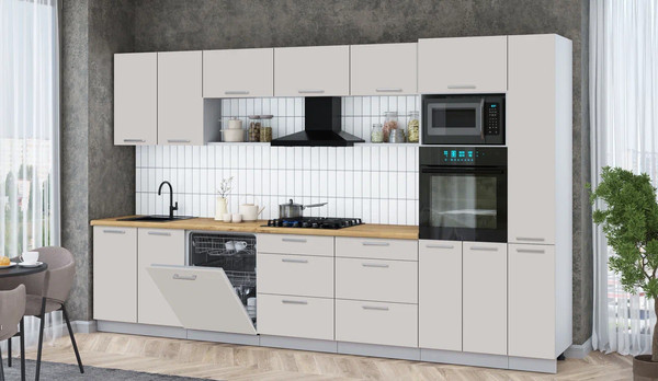 Изображение товара Кухонный гарнитур Интерлиния Мила Gloss 3.5-ПМ1 (кашемир/кашемир/дуб бунратти)