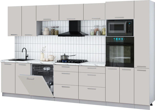 Изображение товара Кухонный гарнитур Интерлиния Мила Gloss 3.5-ПМ1 (кашемир/кашемир/белый гранит)