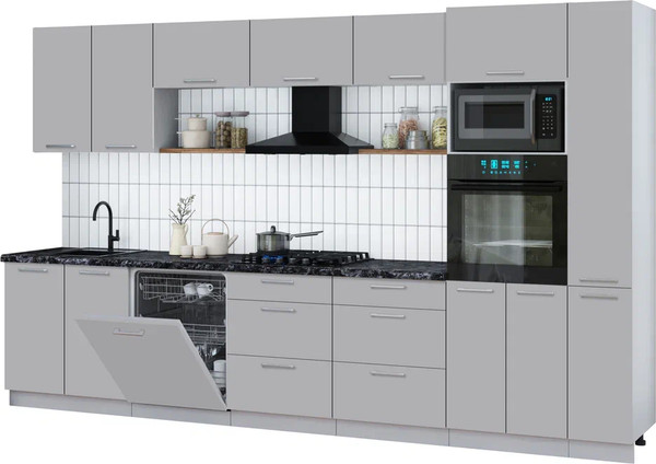 Изображение товара Кухонный гарнитур Интерлиния Мила Gloss 3.5-ПМ1 (грей/грей/кастилло темный)