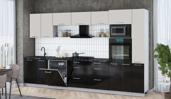 Изображение товара Кухонный гарнитур Интерлиния Мила Gloss 3.5-ПМ1 (черный глянец/кашемир/кастилло темный)